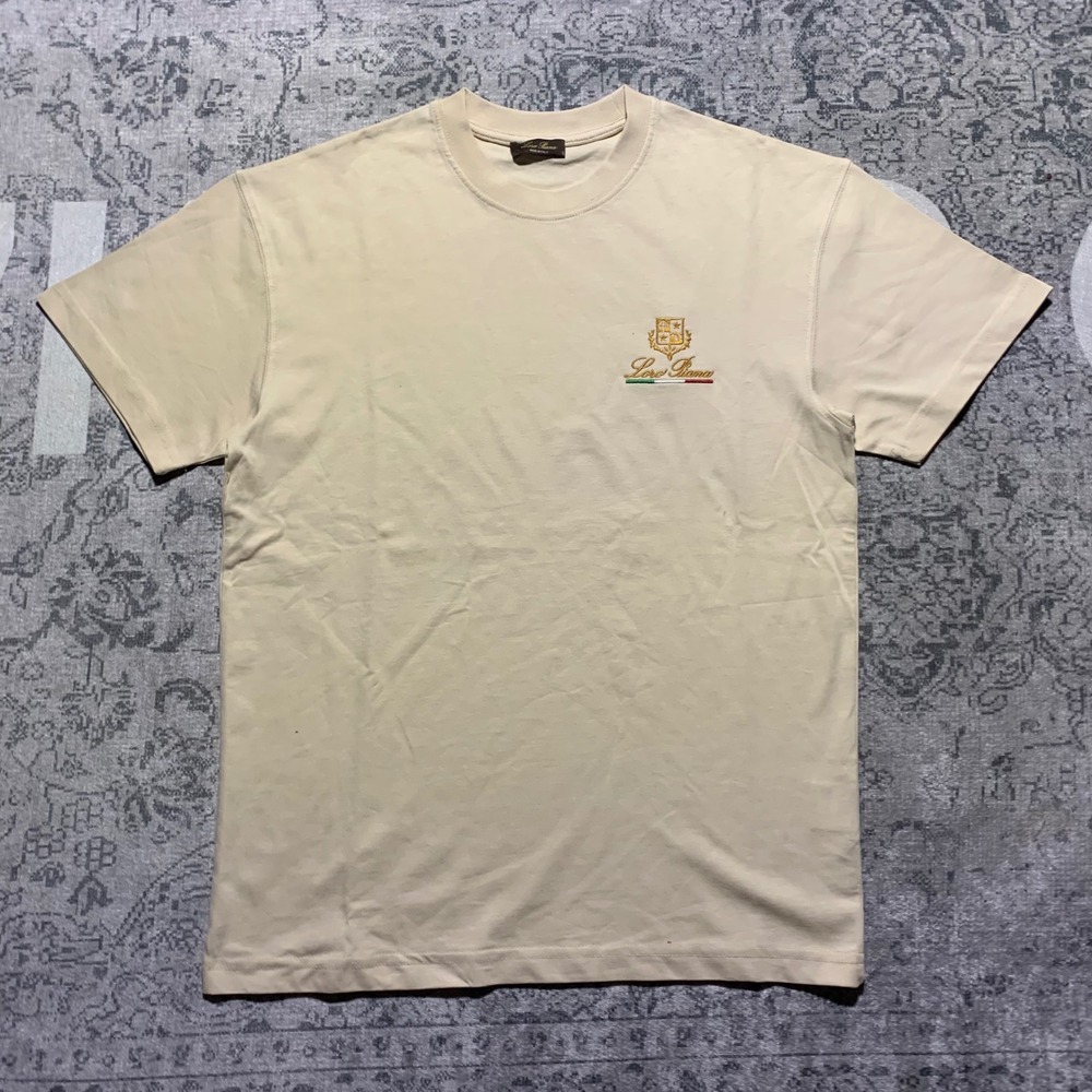 Loro Piana T-Shirt Mens Small Beige Excellent Embroidered Crest Made In Italy